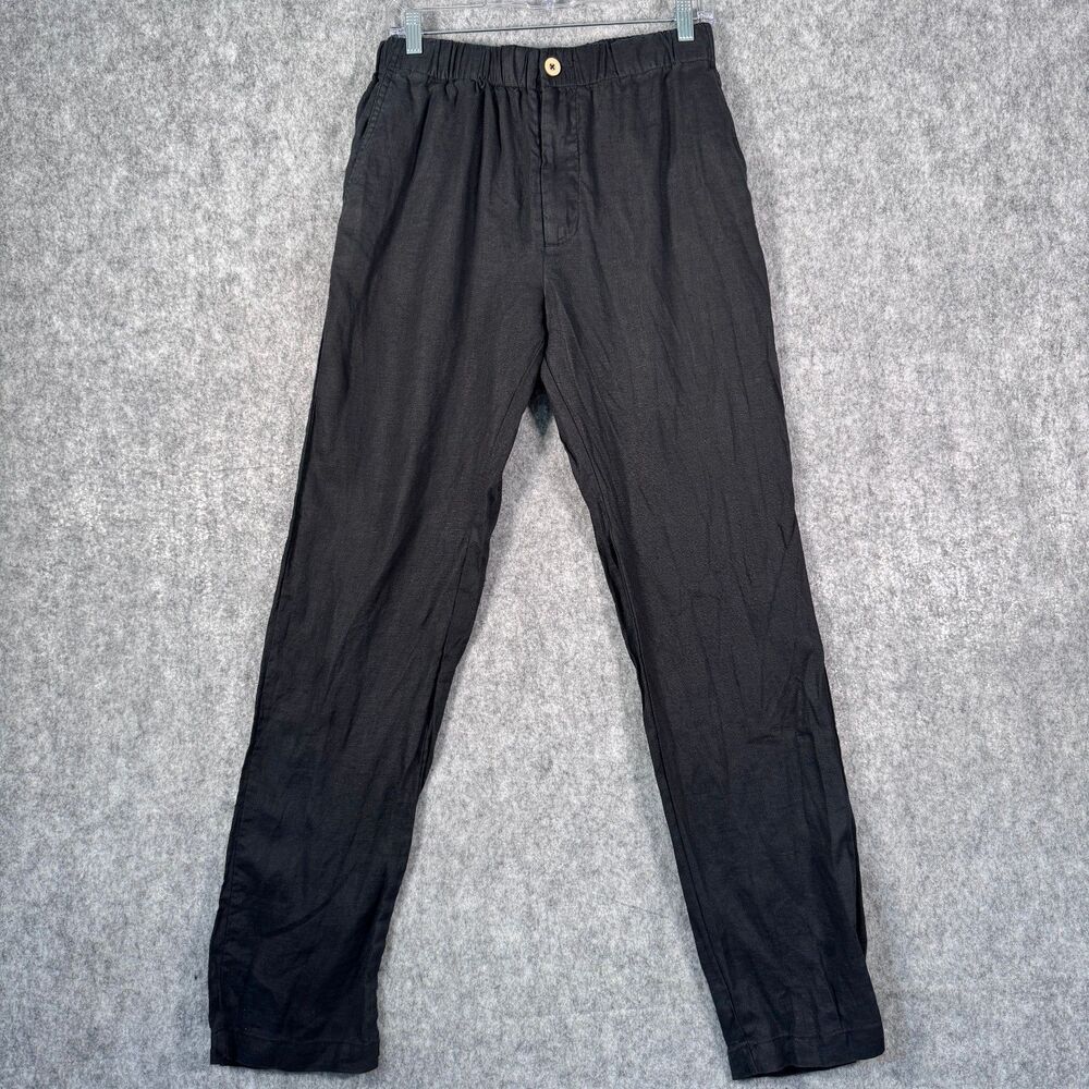 Quince European Linen Pants Mens Medium 28x32 Black Elastic Waist Drawstring